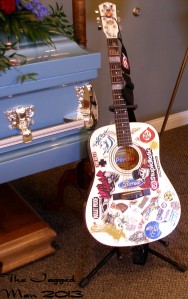 Jesse's guitar on display at his funereal.